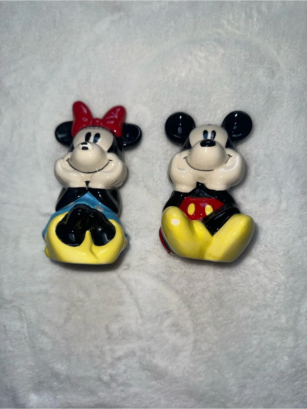 Disney Minnie & Mickey Ceramic Salt & Pepper Shaker Set - Red, Blue, Yellow